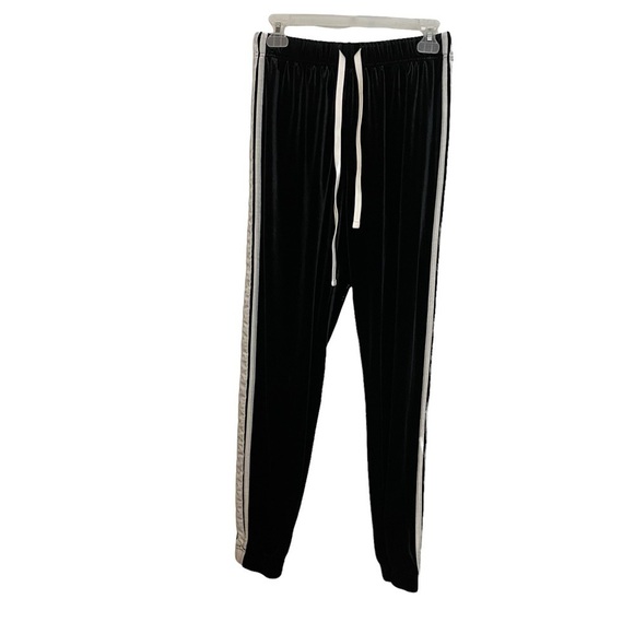 Forever 21 Retro Look Black Velour with White Side Stripes Joggers Sz.L - Picture 1 of 11